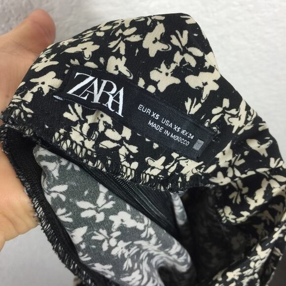 Zara Draped Black Moody Micro Floral Print Ruched Side Slit Midi Skirt XS - Picture 6 of 13